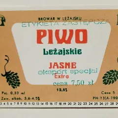 Etykieta piwa Leżajskie Jasne eksport specjal. Cena 7,50 zł, zawartość alkoholu 3,6-4,5%. To jest leżajski full!