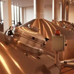 Wielkie, lśniące kadzie w browarze, gdzie powstaje pyszne piwo.