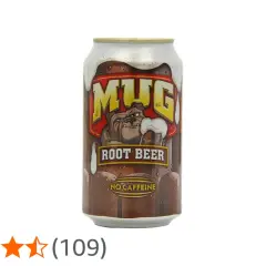 Puszka piwa korzennego Mug Root Beer z buldogiem. Napój bezkofeinowy.