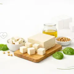 Kostki tofu, oliwa, soja i szpinak. Czy tofu jest kaloryczne? Zależy od sposobu przygotowania, ale samo w sobie jest zdrowe.