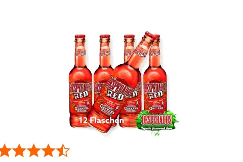 Butelki Desperados Red, piwo o smaku tequili z guaraną. Zawartość alkoholu 6%. Zestaw 12 butelek.