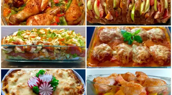 Proste dania na święta bożego narodzenia: pieczony kurczak, zapiekanka warstwowa, pieczeń, klopsiki w sosie, zapiekanka serowa i kurczak z warzywami.