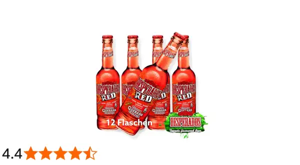 Butelki Desperados Red, piwo o smaku tequili z guaraną. Zawartość alkoholu 6%. Zestaw 12 butelek.