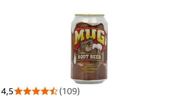 Puszka piwa korzennego Mug Root Beer z buldogiem. Napój bezkofeinowy.