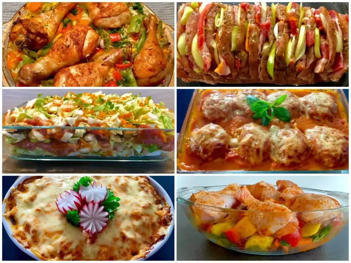 Proste dania na święta bożego narodzenia: pieczony kurczak, zapiekanka warstwowa, pieczeń, klopsiki w sosie, zapiekanka serowa i kurczak z warzywami.