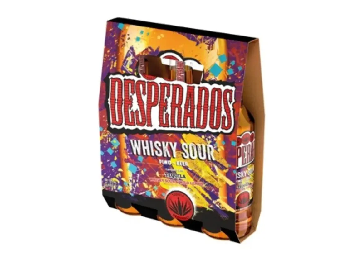 Opakowanie piwa Desperados Whisky Sour. Odkryj nowe, odważne smaki piwa Desperados.