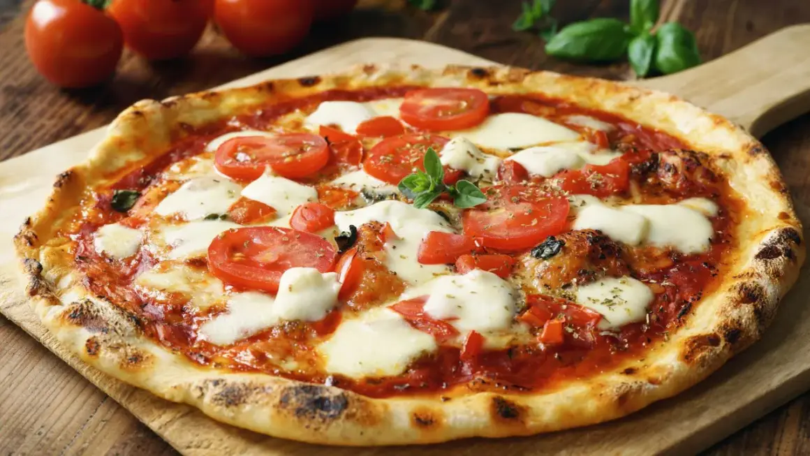 Pyszna pizza margherita z pomidorami i mozzarellą. Zastanawiasz się, ile może stać ciasto na pizzę? Najlepiej zjeść ją od razu!