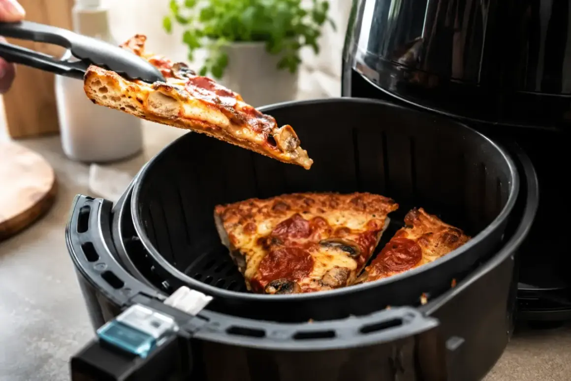 Jak odgrzać pizzę na patelni? Włóż kawałki pizzy do frytkownicy beztłuszczowej, aby uzyskać chrupiący spód i idealnie roztopiony ser.