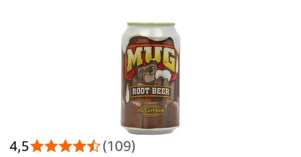 Puszka piwa korzennego Mug Root Beer z buldogiem. Napój bezkofeinowy.